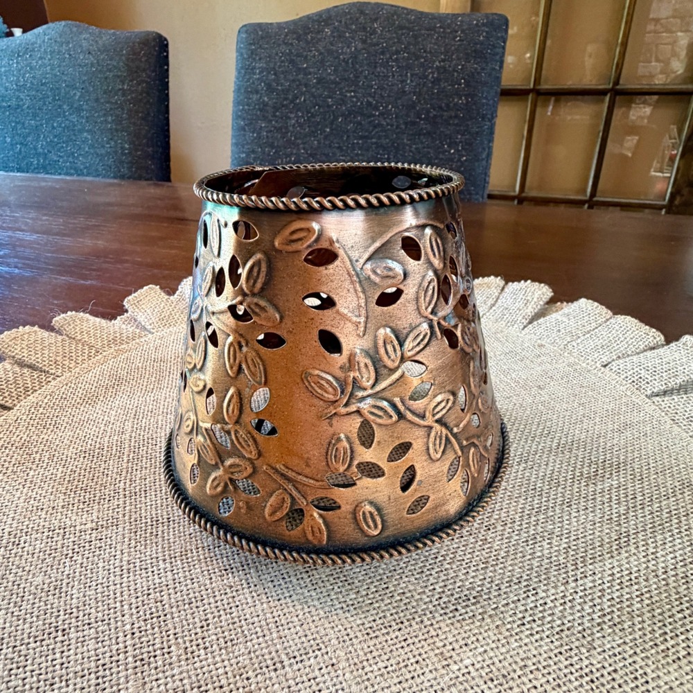 Home Interiors Bronze Leaf Cutout Illuma-Lid Jar‎ Candle Topper Metal Accessory